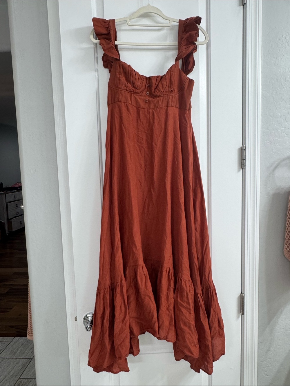 FARM Rio Rust Ruffle-Shoulder Maxi Dress - Picture 5 of 6